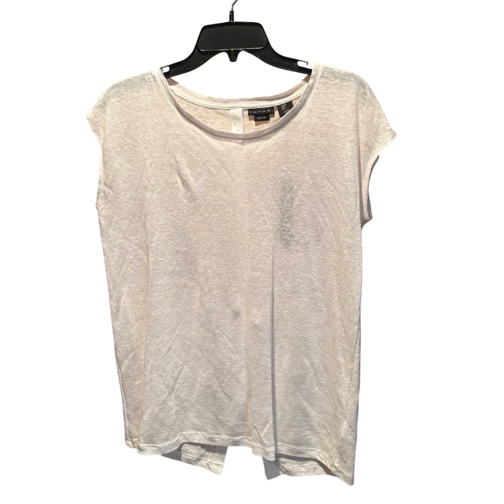 Tahari Women's Linen Cap Sleeve Button Back Top in White Small NWT